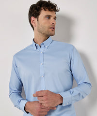 Kustom Kit Stretch Oxford Shirt Long-sleeved (slim Fit) - Light Blue