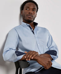 Kustom Kit Contrast Premium Oxford Shirt (button-down Collar) Long-sleeved (tailored Fit) - Light Blue/Navy