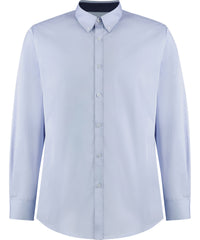 Kustom Kit Contrast Premium Oxford Shirt (button-down Collar) Long-sleeved (tailored Fit) - Light Blue/Navy