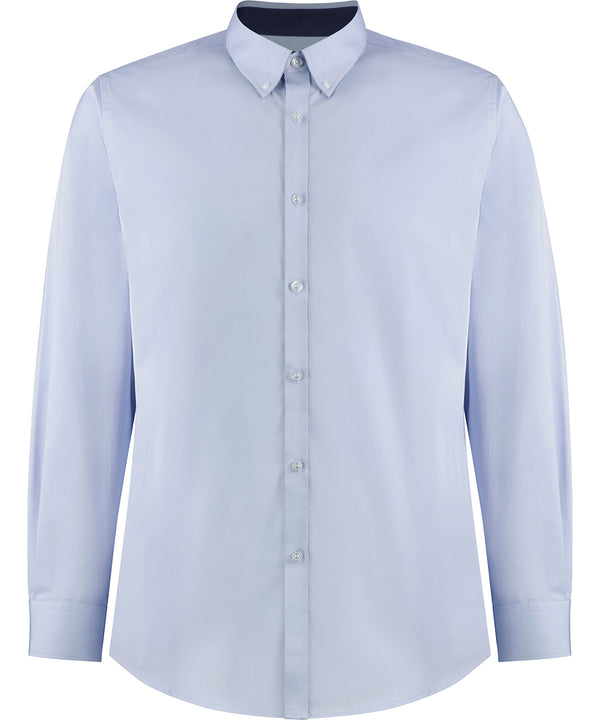 Kustom Kit Contrast Premium Oxford Shirt (button-down Collar) Long-sleeved (tailored Fit) - Light Blue/Navy
