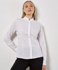 Kustom Kit Women's Mandarin Collar Shirt Long-sleeved (tailored Fit) - Black