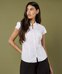 Kustom Kit Women's Continental Blouse Mandarin Collar Cap Sleeve (tailored Fit) - Black