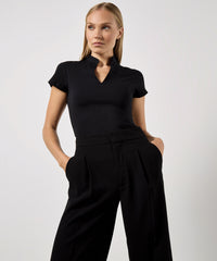 Kustom Kit Women's Corporate Short-sleeved Top V-neck Mandarin Collar (regular Fit) - Black