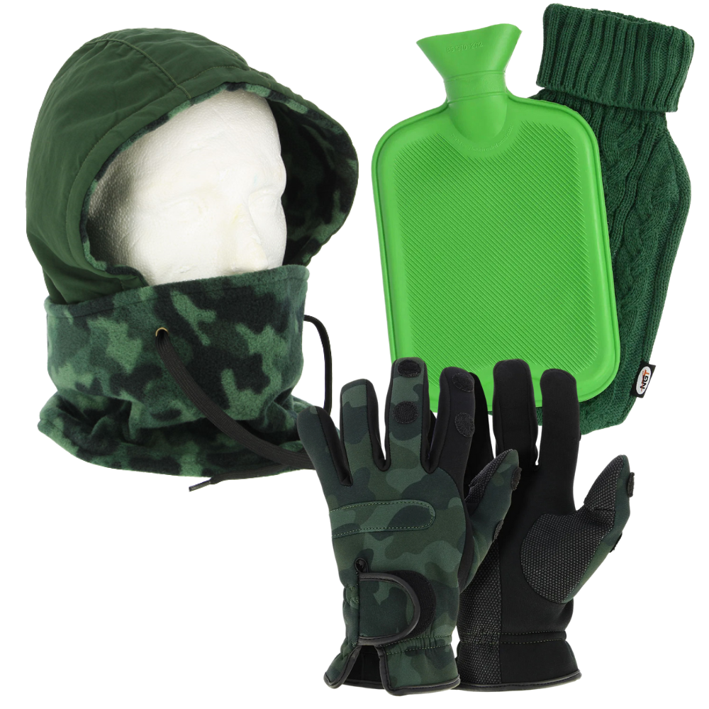 NGT Camo Gloves, Snood & Hot Water Bottle Bundle