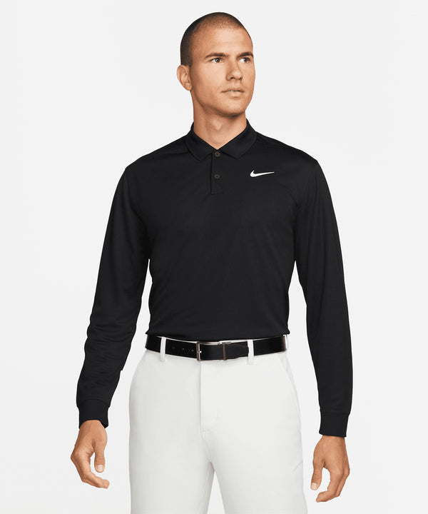 Nike Dri-FIT Victory Solid Long Sleeve Polo - Black/White