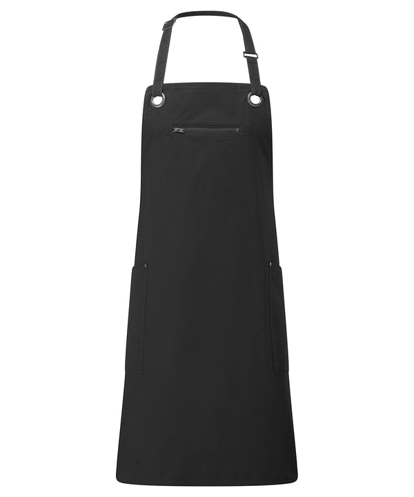 Premier ‘Barley’ Contrast Stitch Bib Apron - Black/Charcoal