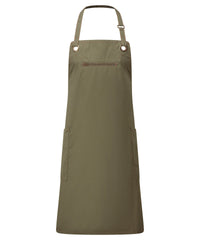 Premier ‘Barley’ Contrast Stitch Bib Apron - Olive/Chestnut