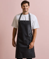 Premier District Waxed-look Denim Bib Apron - Black Denim