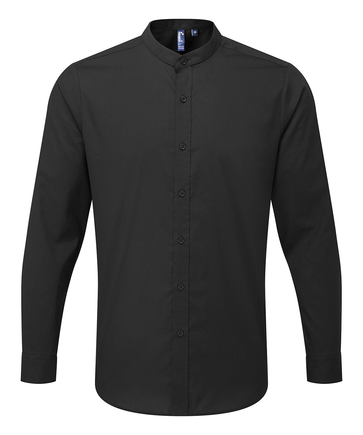 Premier Banded Collar Grandad Long Sleeve Shirt - Black