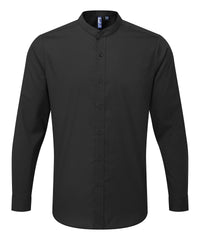 Premier Banded Collar Grandad Long Sleeve Shirt - Black