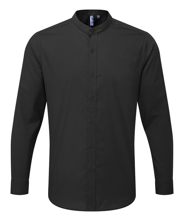Premier Banded Collar Grandad Long Sleeve Shirt - Black