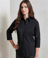 Premier Women's ¾ Sleeve Poplin Blouse - Black