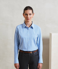 Premier Women's Microcheck (Gingham) Long Sleeve Cotton Shirt - Black/White