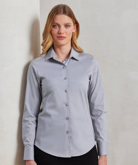 Premier Women's Stretch Fit Cotton Poplin Long Sleeve Blouse - Black