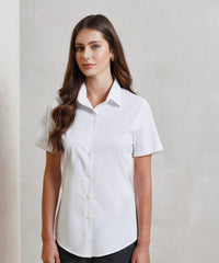 Premier Women's Stretch Fit Cotton Poplin Short Sleeve Blouse - Black
