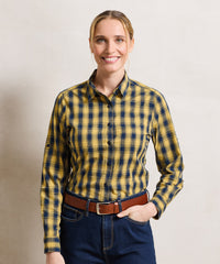 Premier Women's Mulligan Check Cotton Long Sleeve Shirt - Camel/Navy
