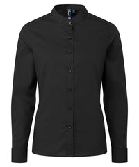 Premier Women's Banded Collar 'grandad' Shirt - Black