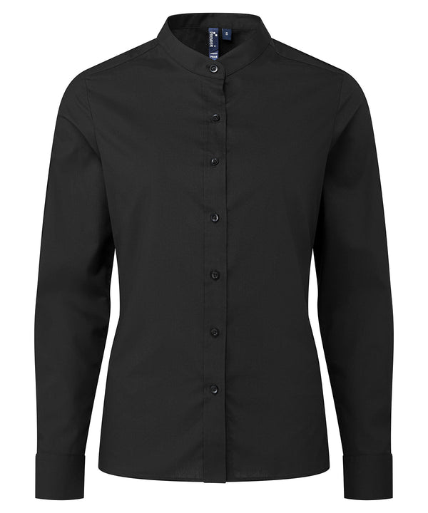 Premier Women's Banded Collar 'grandad' Shirt - Black