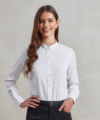 Premier Women's Banded Collar 'grandad' Shirt - Black