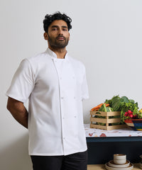 Premier Studded Front Short Sleeve Chef's Jacket - Black