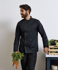 Premier Studded Front Long Sleeve Chef's Jacket - Black