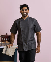 Premier Chef's Zip-close Short Sleeve Jacket - Black Denim