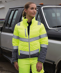 Result Women's Soft Padded Safety Jacket - Fluorescent Yellow/Grey