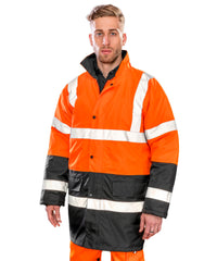 Result Motorway Two-tone Safety Coat - Fluorescent Orange/Black
