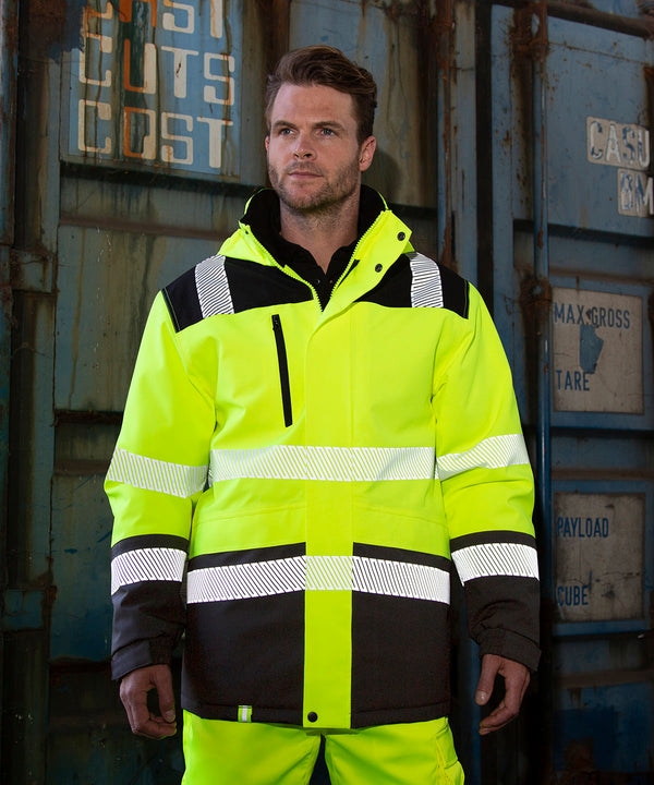 Result Printable Softshell Safety Coat - Fluorescent Yellow/Black
