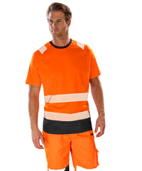 Resultrecycled Recycled Safety T-shirt - Fluorescent Orange/Black