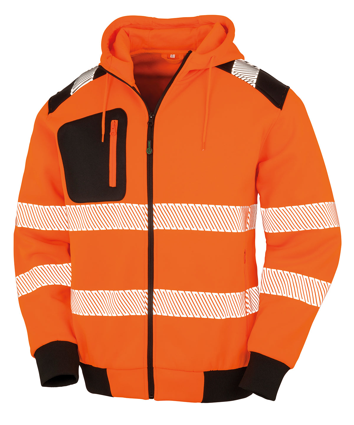 Resultrecycled Recycled Robust Zipped Safety Hoodie - Fluorescent Orange/Black