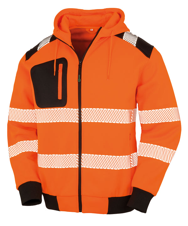Resultrecycled Recycled Robust Zipped Safety Hoodie - Fluorescent Orange/Black
