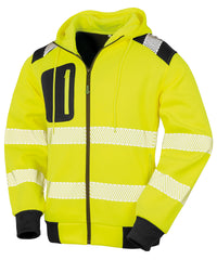 Resultrecycled Recycled Robust Zipped Safety Hoodie - Fluorescent Yellow/Black