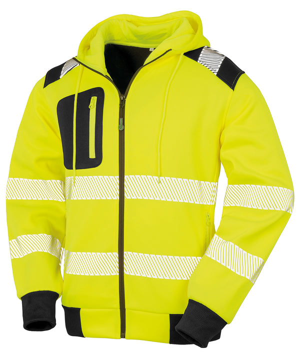 Resultrecycled Recycled Robust Zipped Safety Hoodie - Fluorescent Yellow/Black