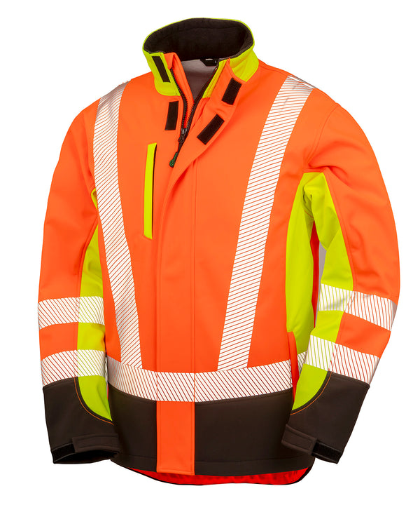 Resultrecycled Recycled 3-layer Printable 3-tone Safety Softshell - Fluorescent Yellow/Fluorescent Orange/Black