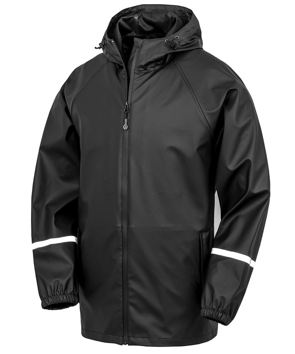 Resultrecycled Prism PU Waterproof Jacket with Reflective Bands and Recycled Backing - Black