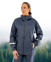 Resultrecycled Prism PU Waterproof Jacket with Reflective Bands and Recycled Backing - Black