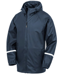 Resultrecycled Prism PU Waterproof Jacket with Reflective Bands and Recycled Backing - Navy