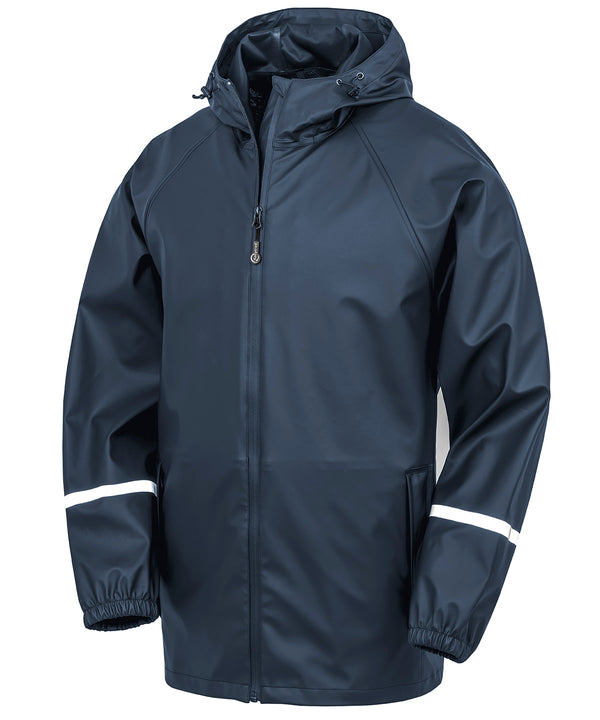 Resultrecycled Prism PU Waterproof Jacket with Reflective Bands and Recycled Backing - Navy
