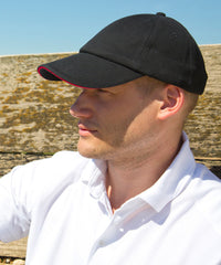 Resultheadwear Low-profile Heavy Brushed Cotton Cap with Sandwich Peak - Black/Red