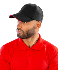 Resultheadwear Brushed Coton Printers/embroiderers Cap with Sandwich Peak - Black/Red
