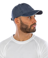 Resultheadwear Washed Fine Line Cotton Cap with Sandwich Peak - Navy/Putty