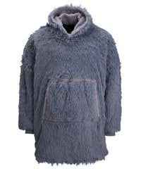 Ribbon Oversized Cosy Reversible Shaggy Sherpa Hoodie - Grey