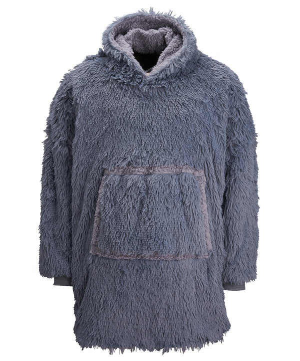 Ribbon Oversized Cosy Reversible Shaggy Sherpa Hoodie - Grey
