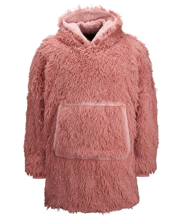 Ribbon Oversized Cosy Reversible Shaggy Sherpa Hoodie - Pink
