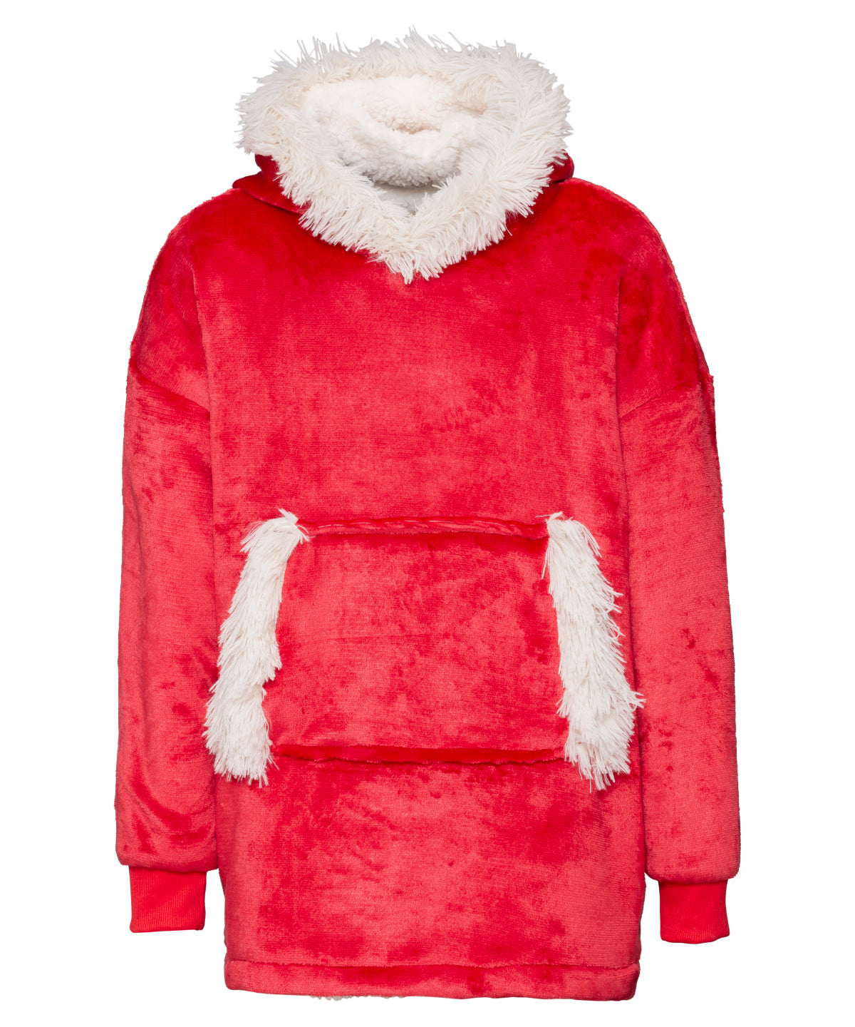 Kids Ribbon Oversized Cosy Reversible Sherpa Hoodie - Christmas Red