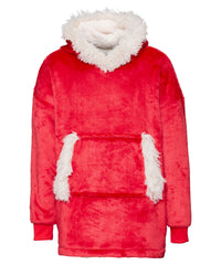 Kids Ribbon Oversized Cosy Reversible Sherpa Hoodie - Christmas Red