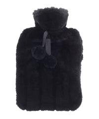 Ribbon Luxury Classic Faux Fur Hot Water Bottle and Cover - Black