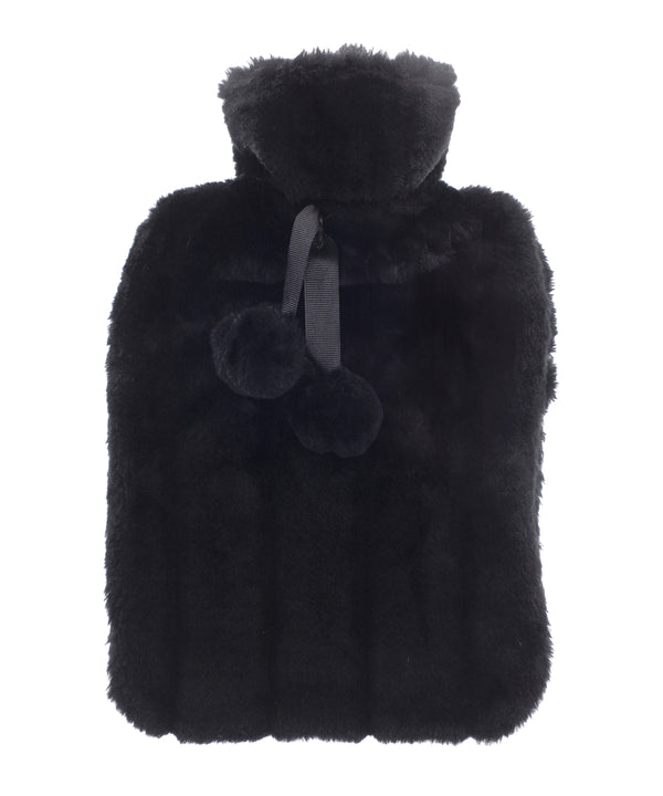 Ribbon Luxury Classic Faux Fur Hot Water Bottle and Cover - Black