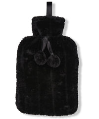 Ribbon Luxury Classic Faux Fur Hot Water Bottle and Cover - Black